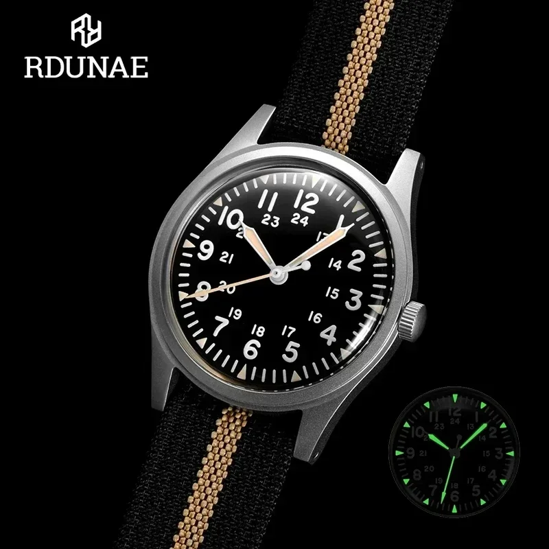 RDUNAE 28.5mm 2024 New Top Quartz Watches For Men Retro G10 Military Miyota 2035 Movemen Watches Mineral relogios masculino