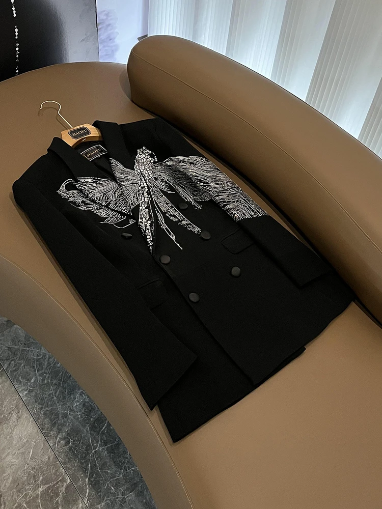 

Ele Lady's Long Sve Костюм Jaet Heavy Embellied Dragoy со стразами Повседневный свободный крой Sle Базовый однотонный дизайн