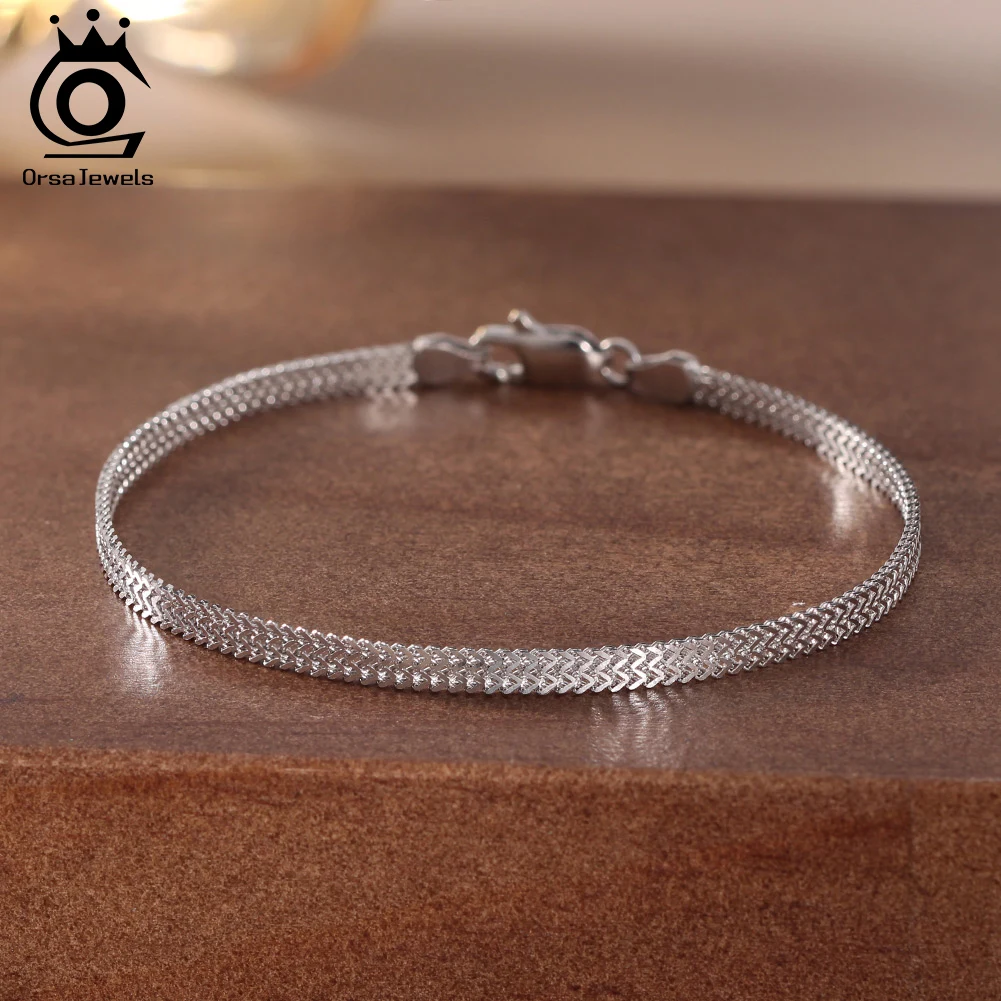 

ORSA JEWELS Simple 925 Sterling Silver 2.5MM Chain Bracelets Fashion Top Quality Charm Men Women Dainty Accessories Gift SB216