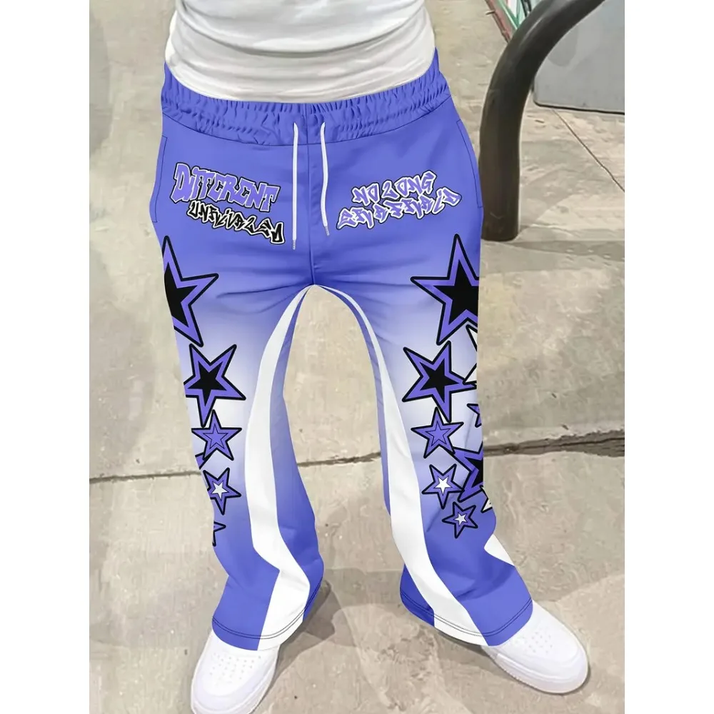 

Men's Casual Street Style Trendy Cross Print Fashionable Slightly Flared Black and White Color-Block Design Sweatpants Men Pants