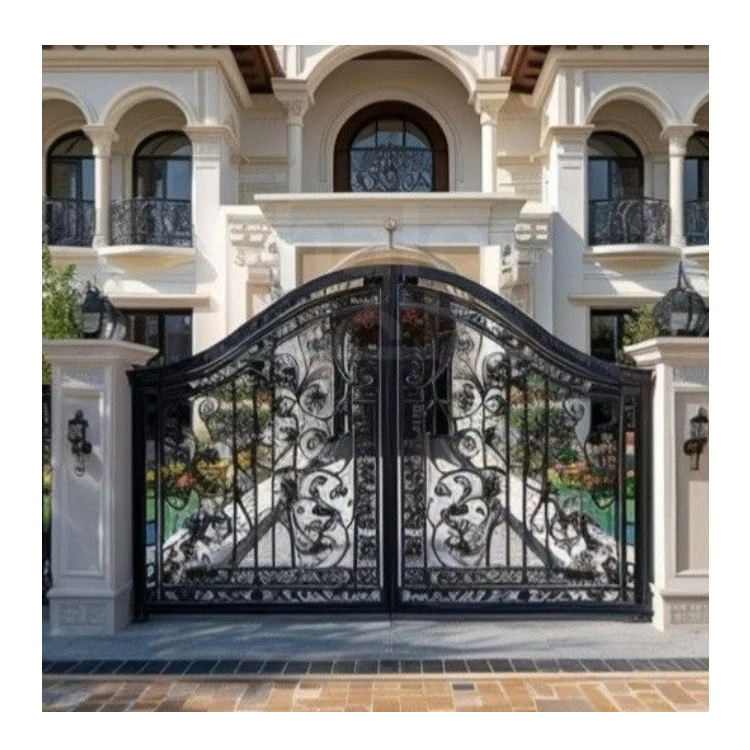 Custom Black Metal Forged Iron Security Gates Residential Anti Theft Exterior Entry Door Design
