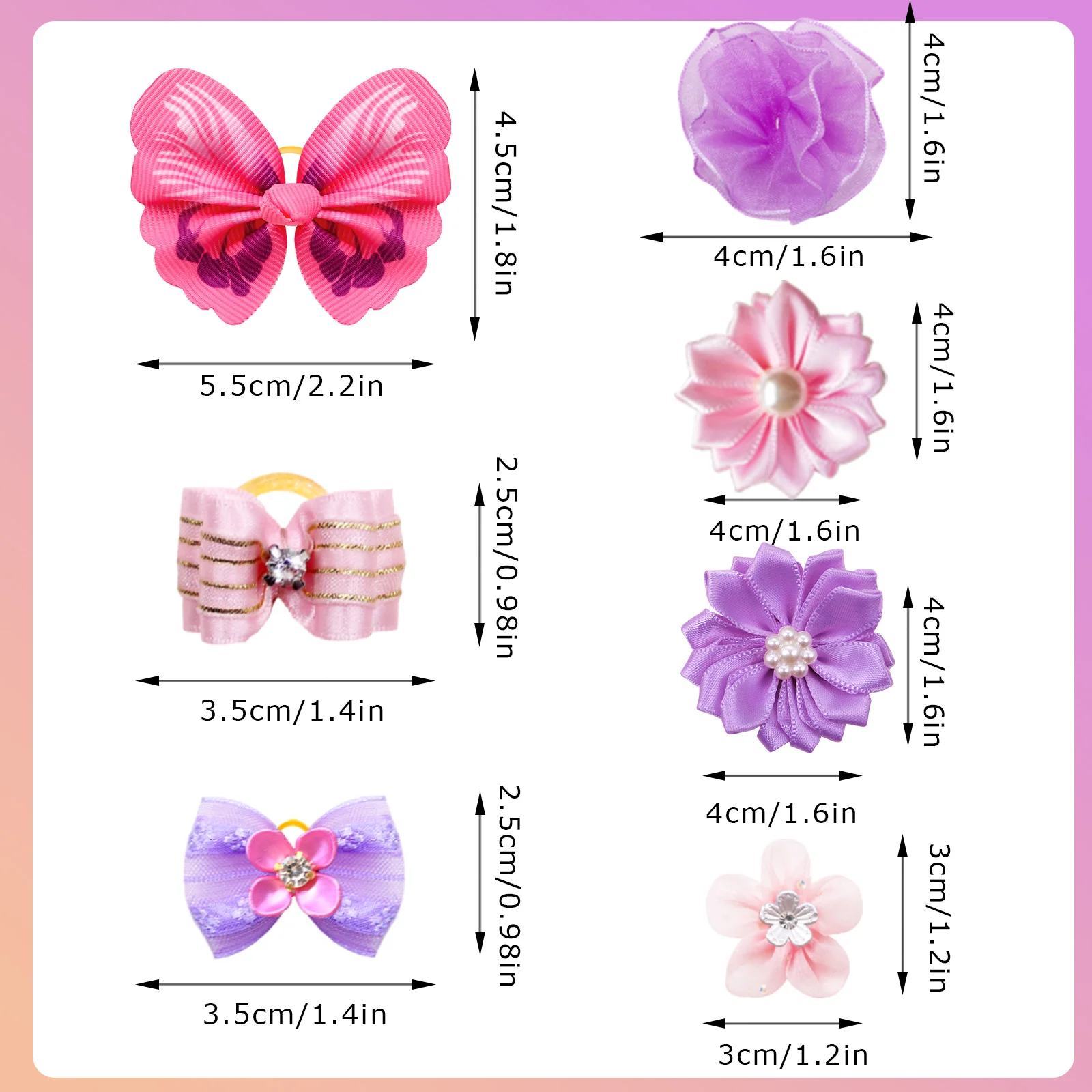 14PCS/Set Colorful Style Dog Bows With Rubber Bands Multi-style Dog Bowknots Hair Accessories For Small Dogs and Cats