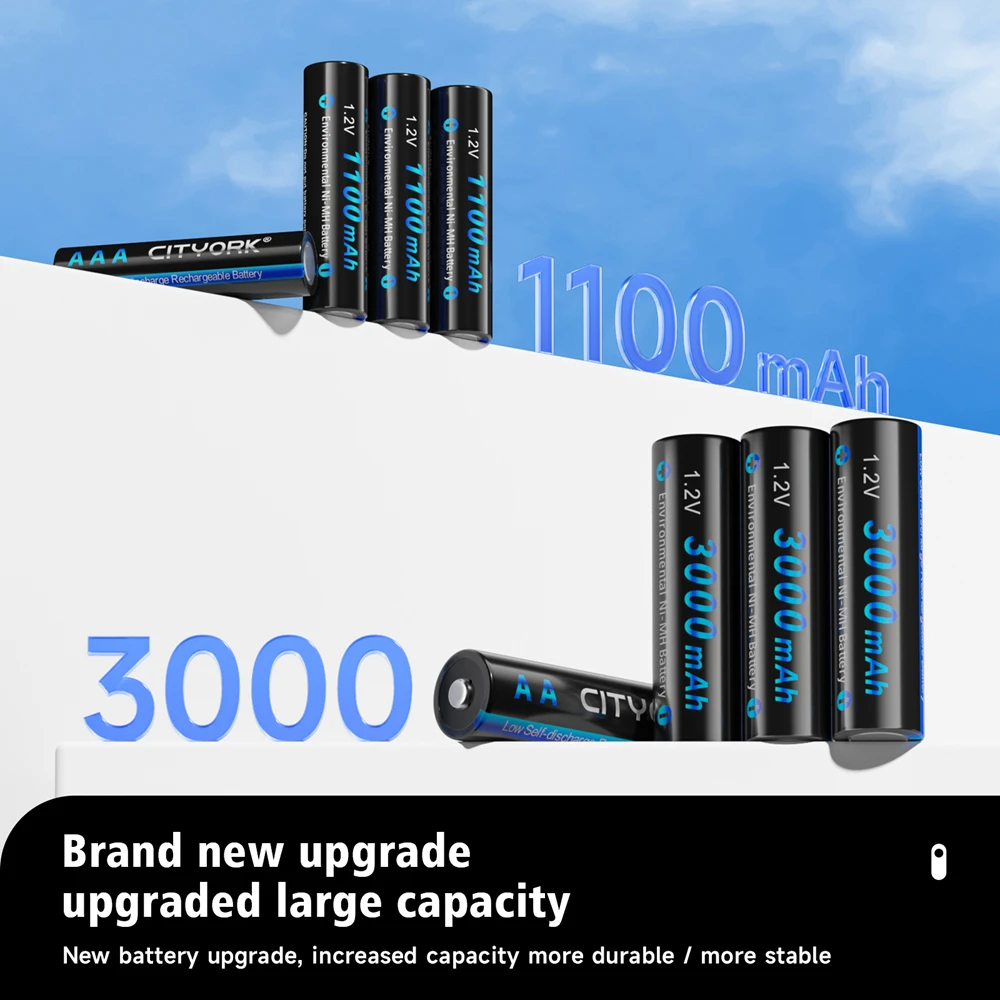 CITYORK 1.2V AA+AAA rechargeable batteries AA 3000mAh AAA 1100mAh aa 2A Battery aaa nimh battery and LCD 1.2V AA AAA Charger