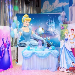 Disney Custom Cinderella Castle Princess Stars  Photo Backdrop Girls Kids Happy Birthday Party Decoration Background Banner