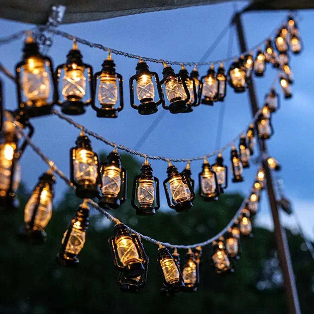 New Hanging Ramadan Lantern Retro Light String Battery version Waterproof Fairy Light Courtyard Outdoor Lighting