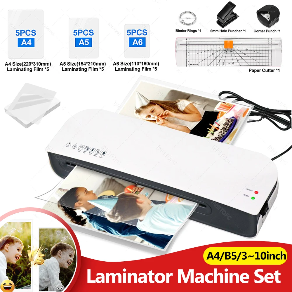 SL289 Laminator Machine Set A4 Size Hot and Cold Lamination with 15PCS A4/A5/A6 Laminating Pouches, Paper Cutter, Corner Round