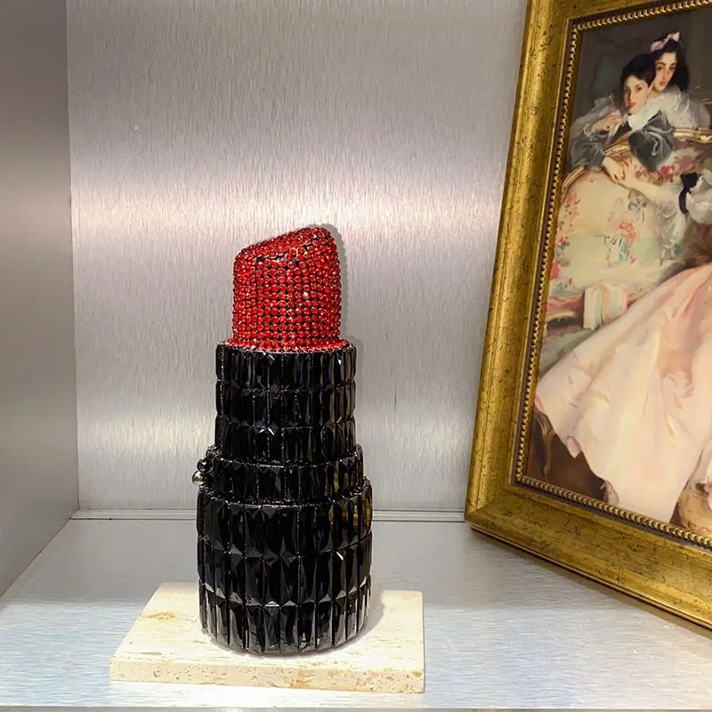 الجدة المرأة أحمر الشفاه شكل مساء حقيبة فاخرة حجر الراين ماسك من الكريستال محفظة لامعة الماس حقيبة يد لحفل الزفاف #4