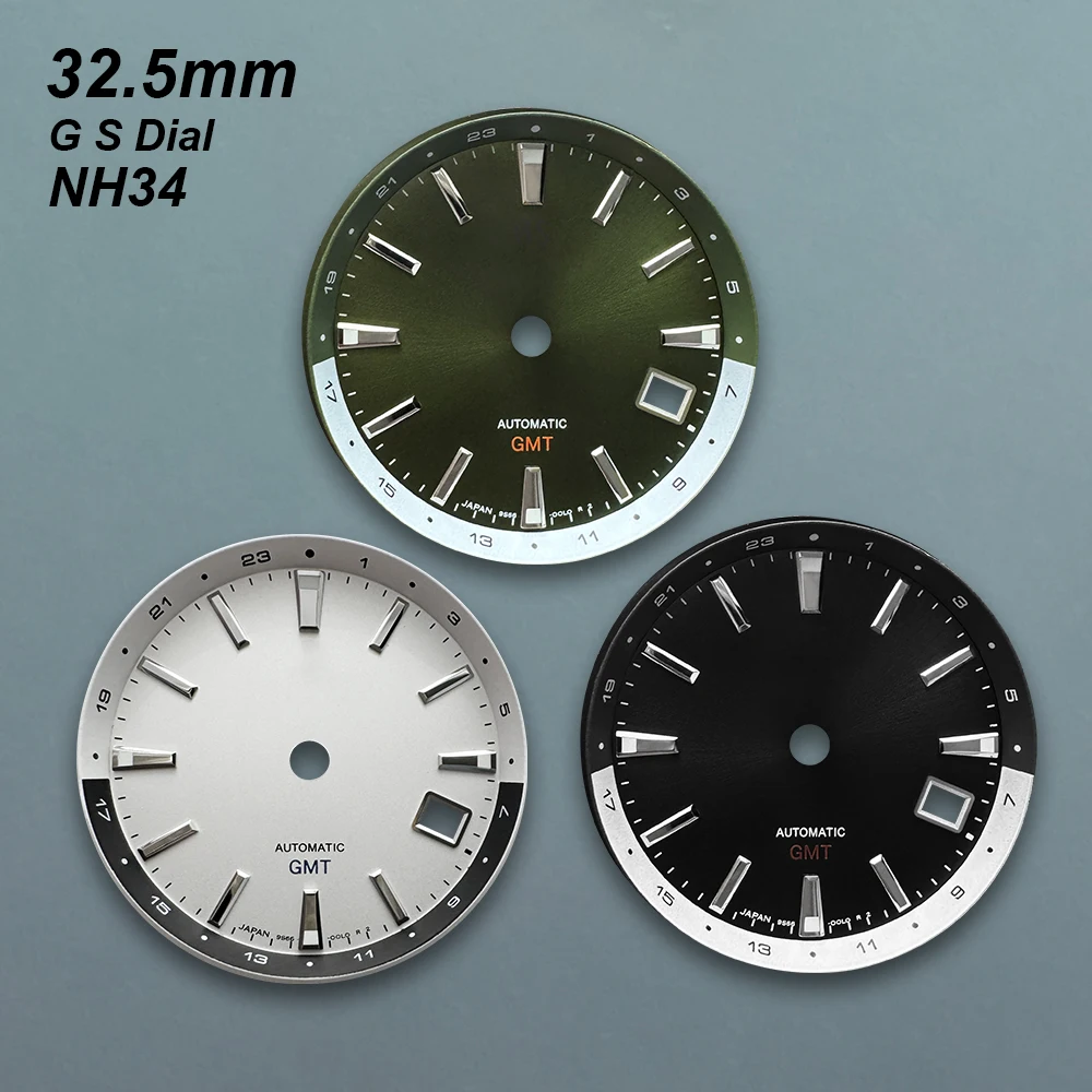 

32.5mm G S Logo GMT Dial Fit NH34 Japan Movement Green Luminous High Quality Watch Modification Accessories Green/Black/White