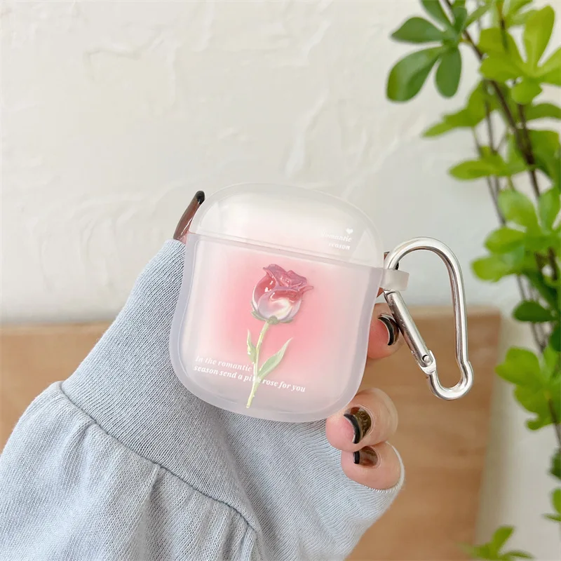 Ins Girls Pink Rose TPU Cover For Apple Airpods1 2 Pro Earphone Soft Clear Protector Case For Airpods 3 Bluetooth Headphone Case