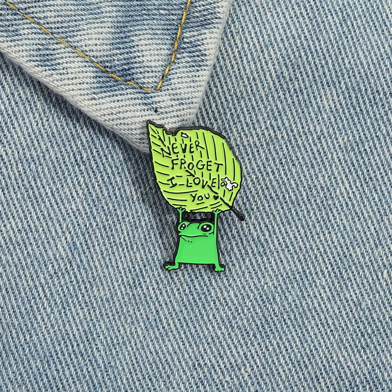 Froggy Leaf Enamel Pins Never Forget I Love You Brooches Lapel Badges Frog Love Jewelry Gift for Lovers Family Friends