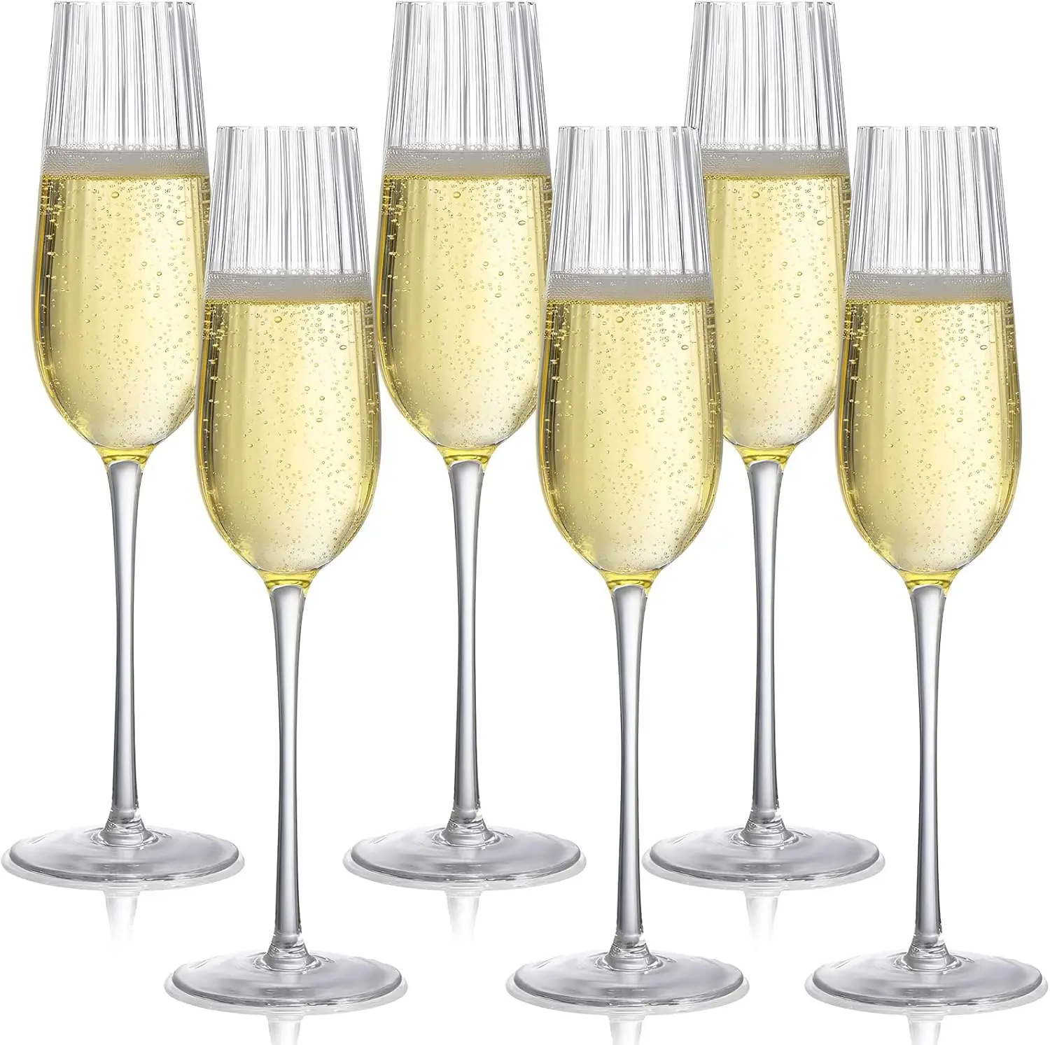 

6-Pack Ribbed Wine Glasses, Vintage Stemmed Champagne & Cocktail Glasses for Dinner Party, Wedding, Anniversary (8 oz)