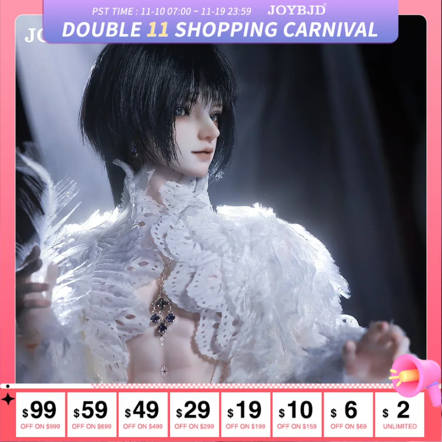 

Joybjd Feather Darkne Doll Bjd 1/4 Bjd Male Bailang Body Fantasy Angel Full Set Resin Toy