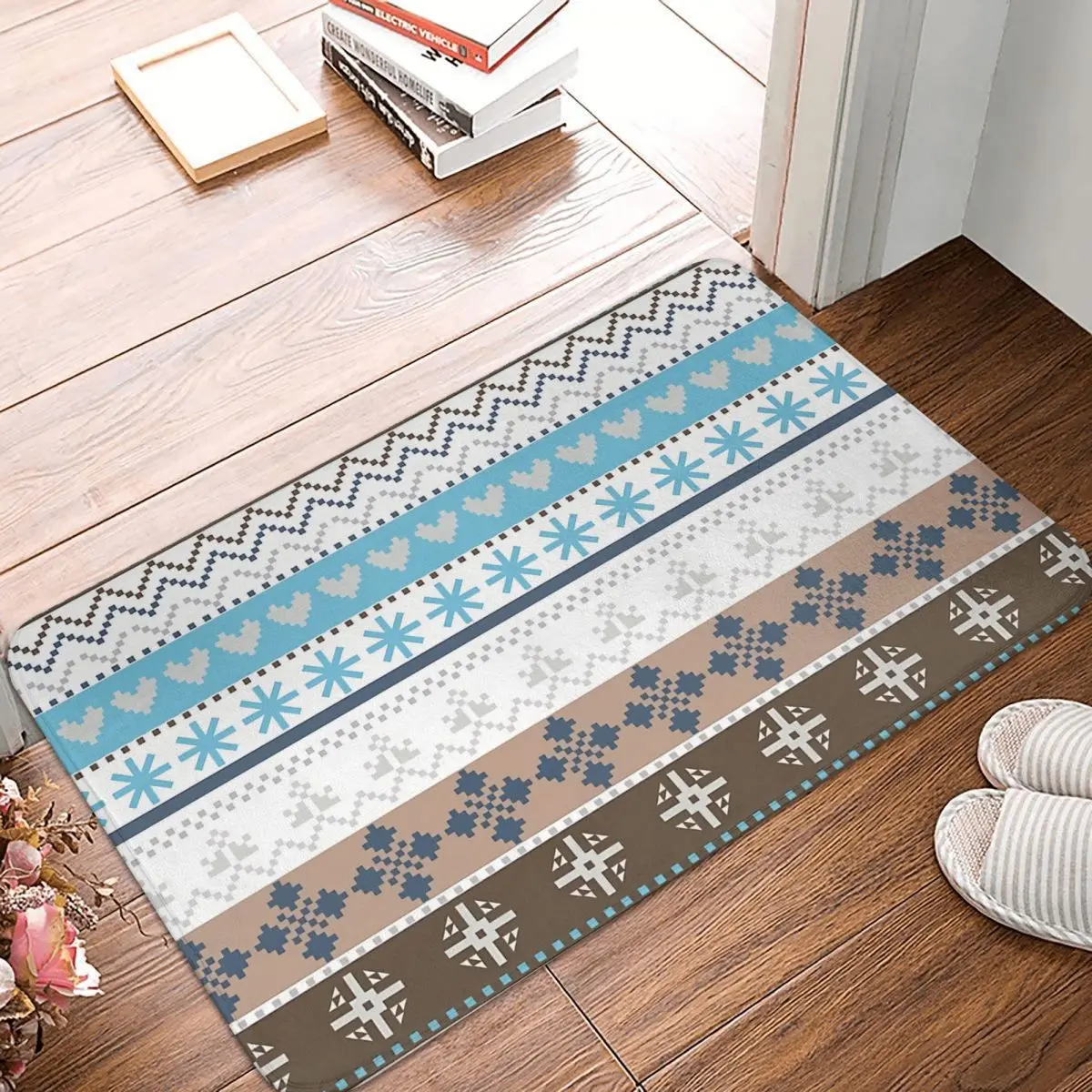 Bedroom Mat FAIR ISLE Brown Doormat Kitchen Carpet Balcony Rug Home Decoration