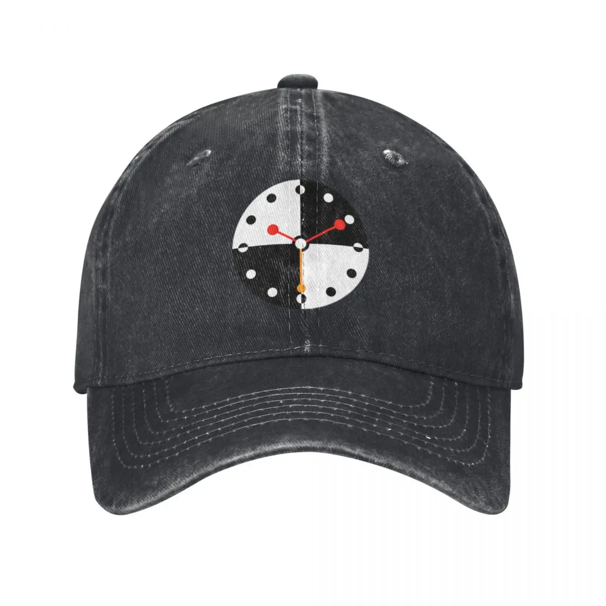 Black And White Round Clock Baseball Caps Vintage Denim Washed Headwear Unisex Style Outdoor Running Hats