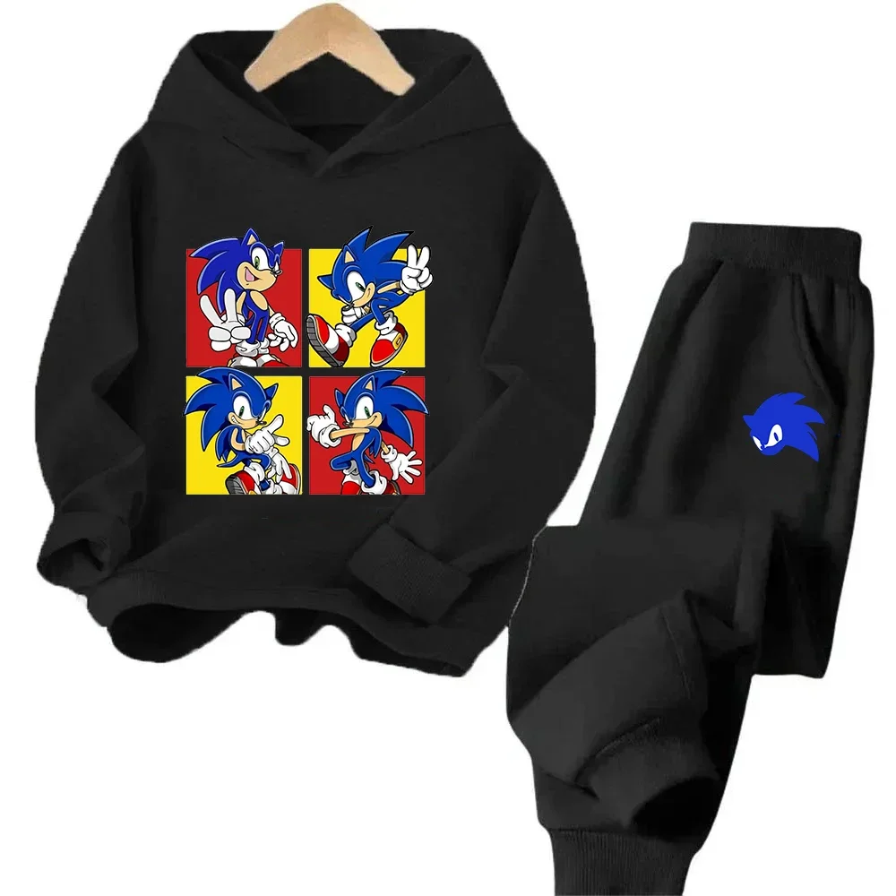 Boys and Girls Aged 3-13 Children's Anime Cartoon Sonic Letter Printed Autumn/Winter Warm Two Piece Hoodie+Pants Sports Set for #5