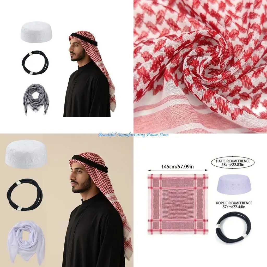 E56A Quick Dry Arabic Scarf Set Shemagh Fabric For Sensitive Skin Easy Maintenance And Cosplay Use