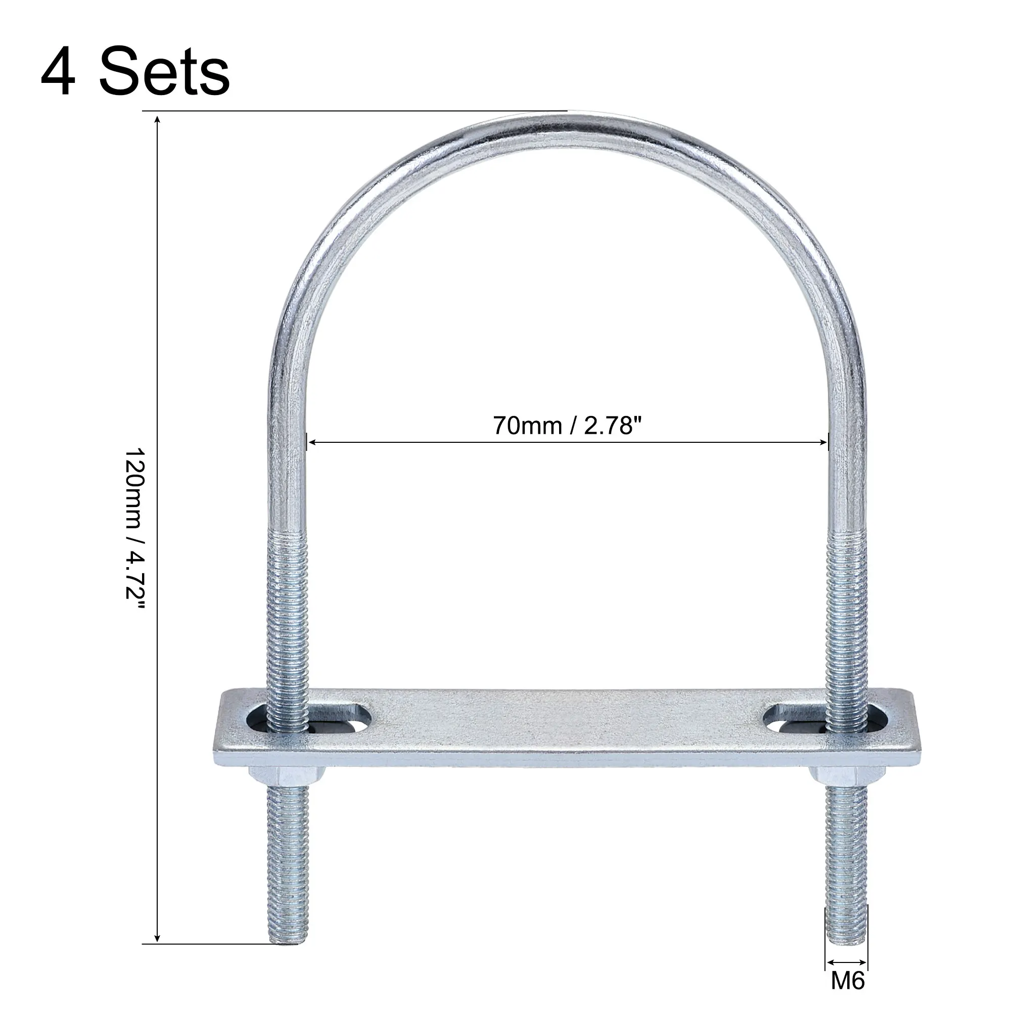 Uxcell 1/2/4 juegos M6 M8 M10 pernos en U redondos 31 mm-120 mm de ancho interior de acero con tuerca, placa, arandela