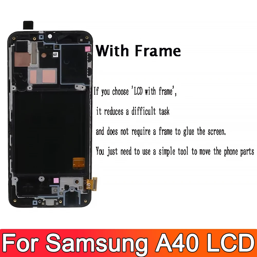 5.9 inch SUPER AMOLED For Samsung A40 LCD 2019 A405 A405F A405FN with frame LCD display touch Screen Digitizer Assemblyy