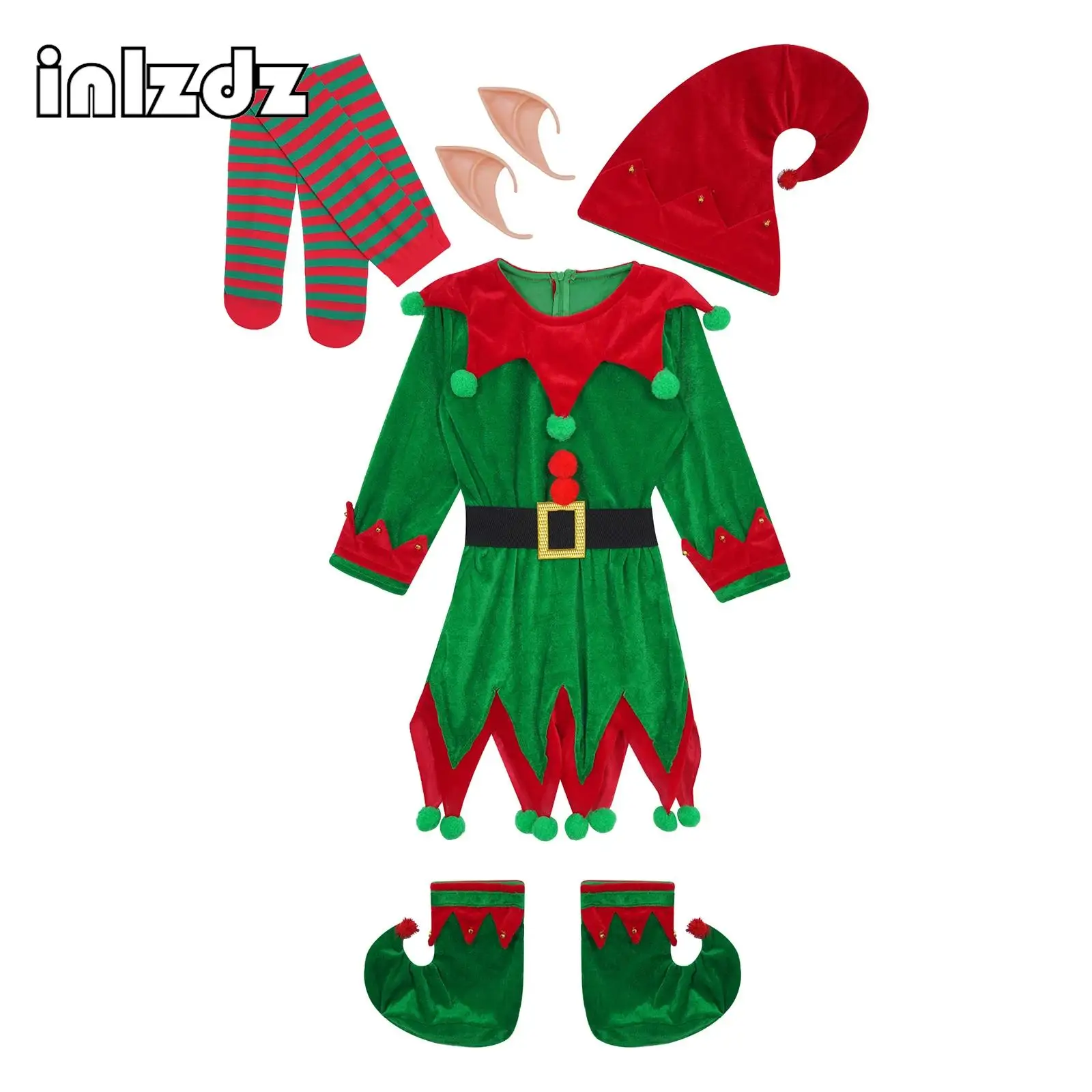 Kids Elf Costume for Boys Girls Holiday Character Santa Helper Elf Costume Suits Christmas Xmas Carnival Party Fancy Outfits