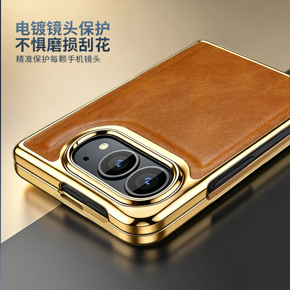 For Case iPhone Duo Fold Cases Oil Wax Luxury Genuine Leather Cover for iPhone Duo Phone Shell Capa - view 2
