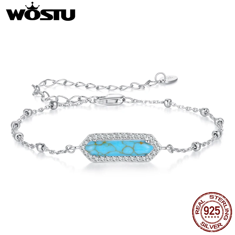 

WOSTU 925 Sterling Silver Minimalist Turquoise Bracelet Chain White Gold Anniversary For Women Lover Fine Jewelry Gift