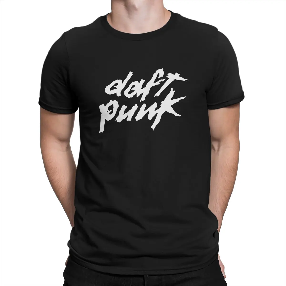 Daft Punk Man TShirt White Script Logo Fashion T Shirt Graphic Streetwear Hipster