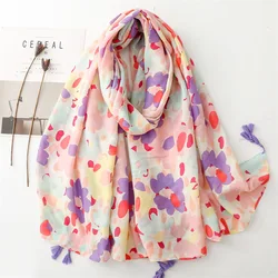 Luxury Brand Scarf Floral Cotton Shawl Lady Wrap Large Pashmina Hijab Headband Scarves Islamic Turban Bufanda Foulard Stoles