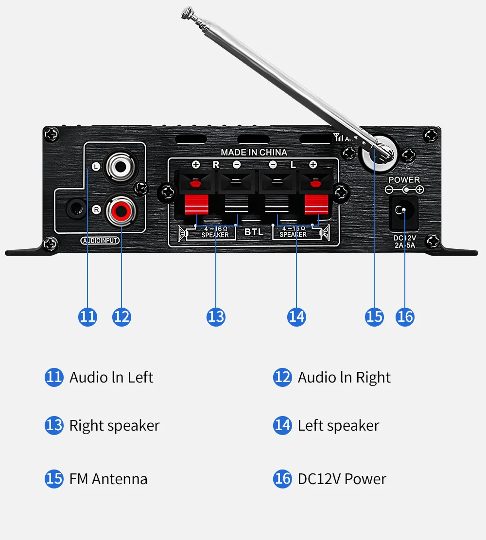 Новинка 2024, встроенный стереоусилитель звука Bluetooth 5,0, приемник 2,0 CH Home Mini Hi-Fi Class-AB AMP с басами и управлением высокими частотами