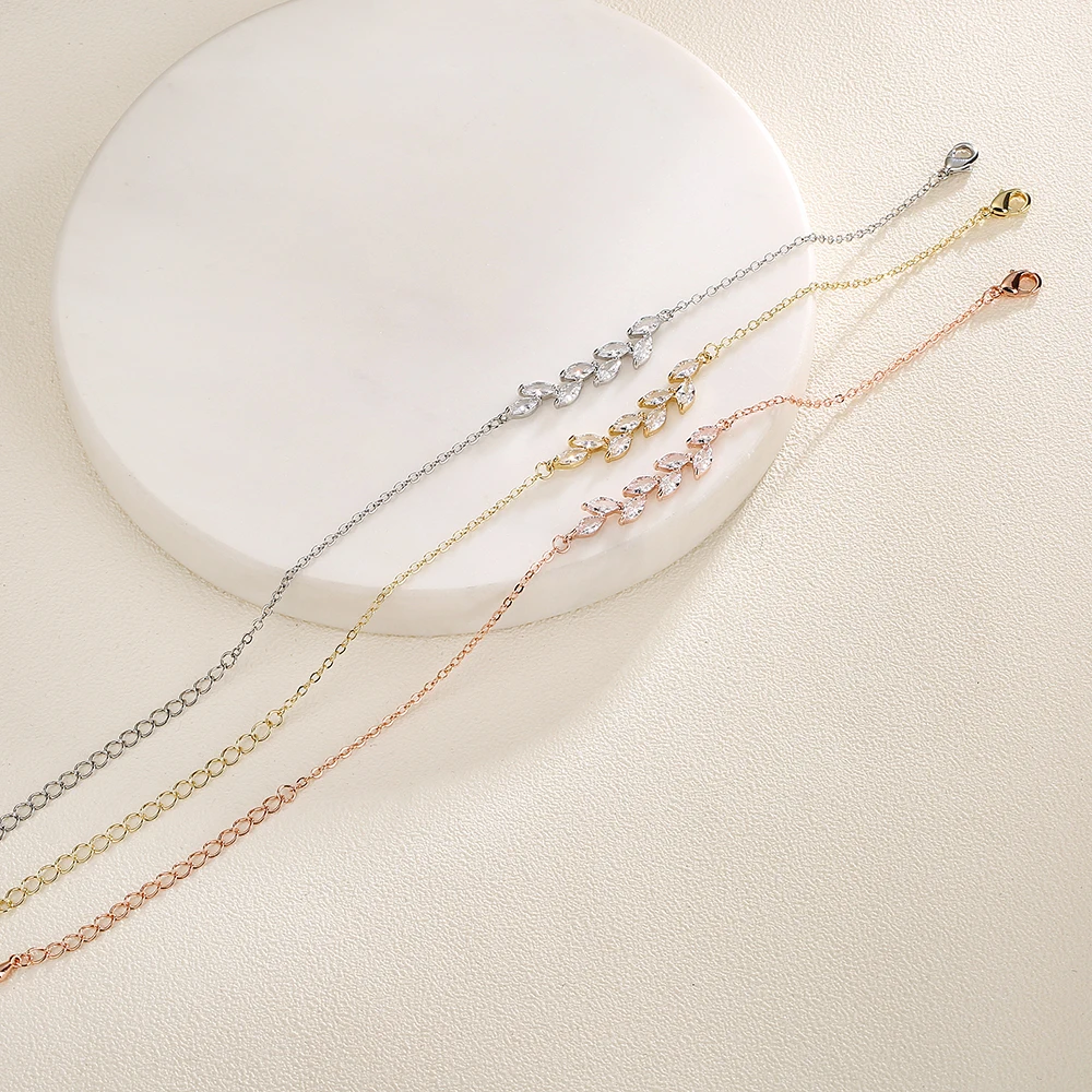 ZAKOL Trendy Silver Color Leaf Pendants Bracelets for Women Elegant Cubic Zirconia Leaf Bracelet Wedding Party Jewelry 2026