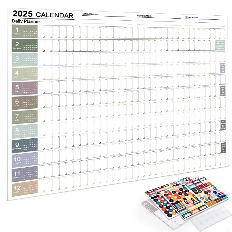 2025 Wall Calendar Full Year Large Size Paper Kawaii Sticker Tape Yearly Weekly Annual Planner Target List Home Office Supplies