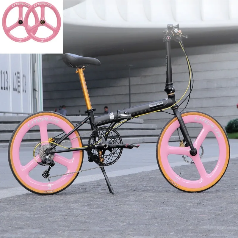 

Комплект складных колес из углеродного волокна, 20-дюймовый прочный комплект трехлопастных колес 451, дисковый тормоз, велосипедное колесо, легкие детали велосипеда