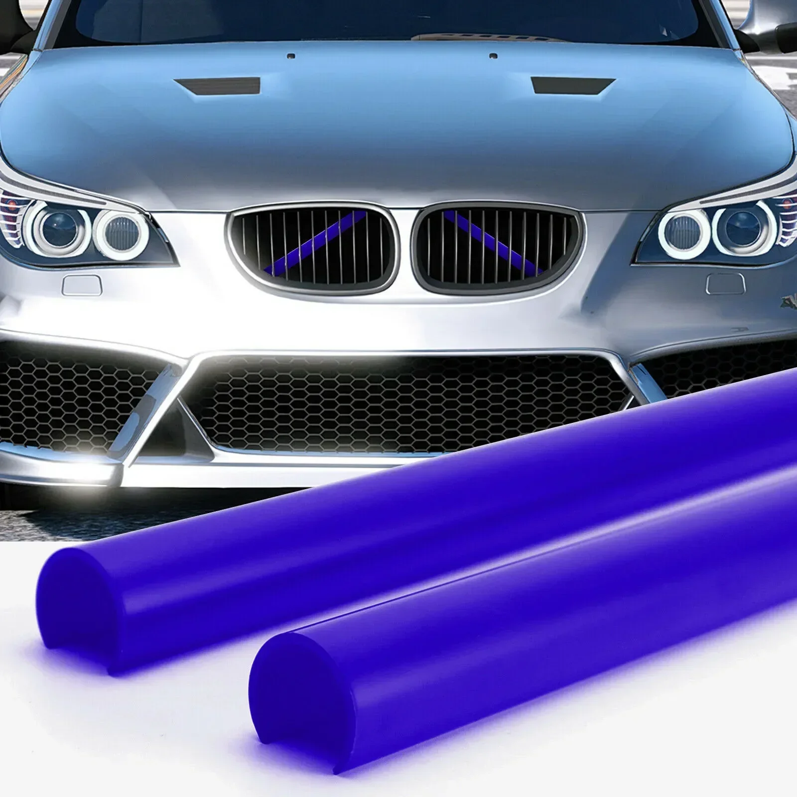 2pcs For BMW E60 Sport Style Front Grille Trim Strips Blue Cover Frame Car Support Grill Bar V Brace Wrap Exterior Decorations