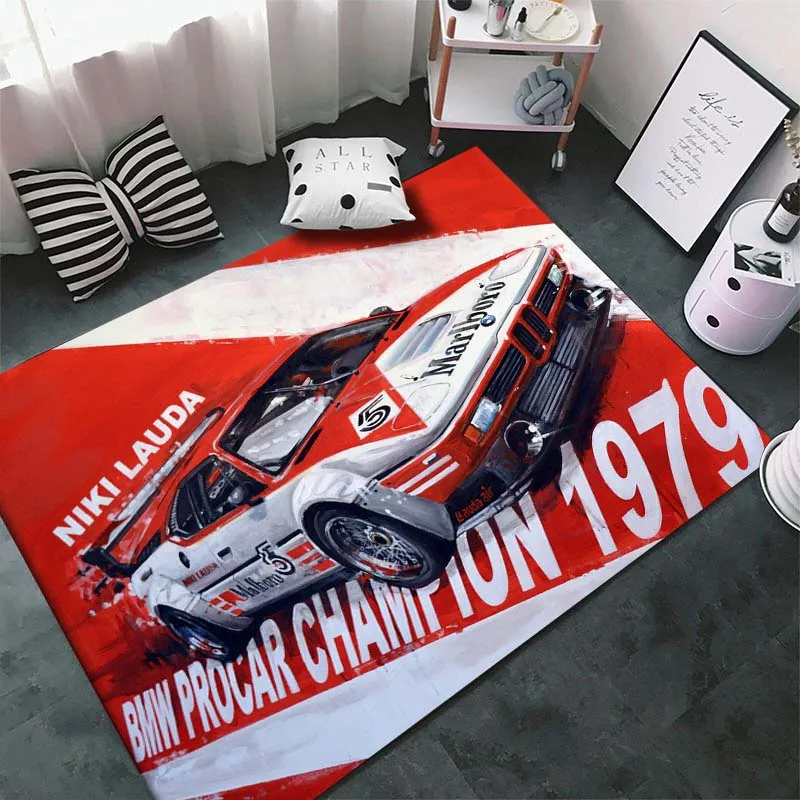 Classical Racing Car Carpet for Living Room Cool Red Vintage Car Floor Mats Home Bedroom Decor Supercar Non-Slip Floor Pad Rugs