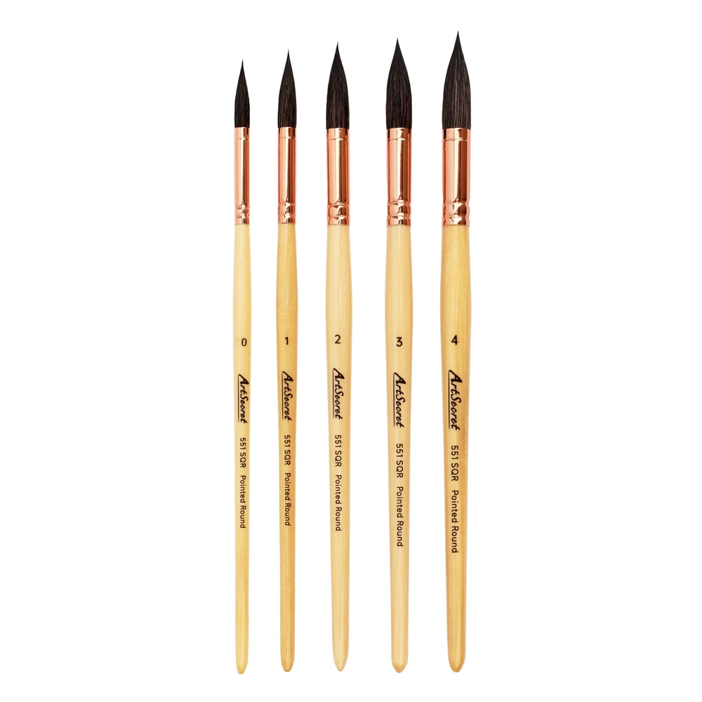 Artsecret 5Pcs Round Tip Watercolor Painting Brushes Soft Goat & Nylon Hair Brushes for Gouache Acrylic Blending Art Brushes 551
