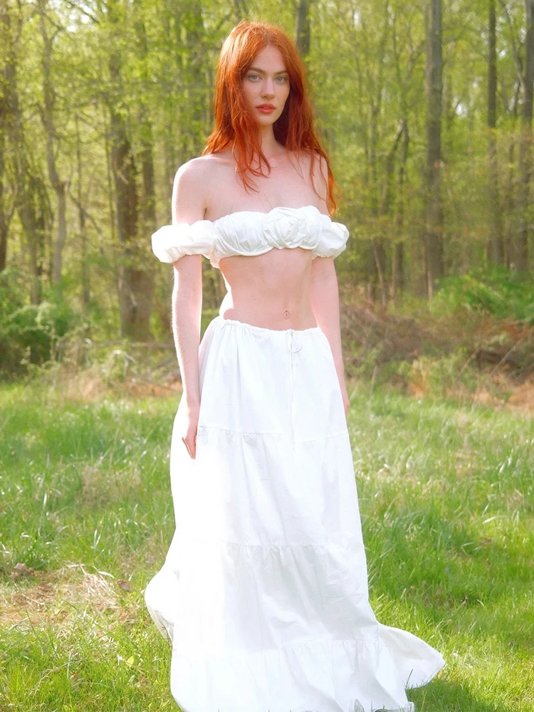 

Alice Dry Fairy T Girl Sexy f-length Skirt Set with One-oulder Bustier Top And High-waist Two-Piece Women's Suit