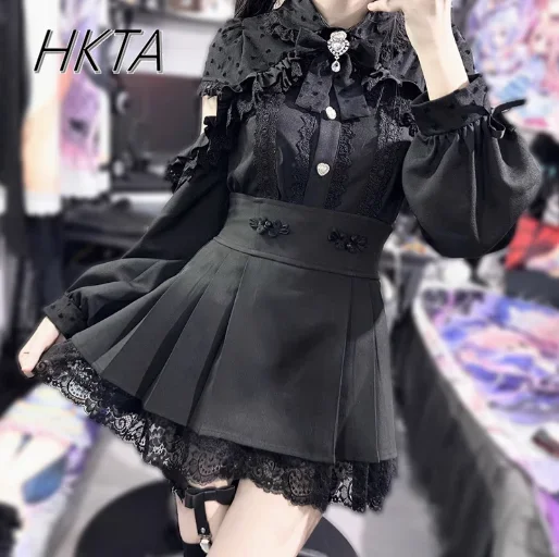 

Japanese Mine Mass-Produced Chinese Style High Waist Short Skirt Women Summer Slim Improved Horse-Face Skirts Lace Lolita Skirt