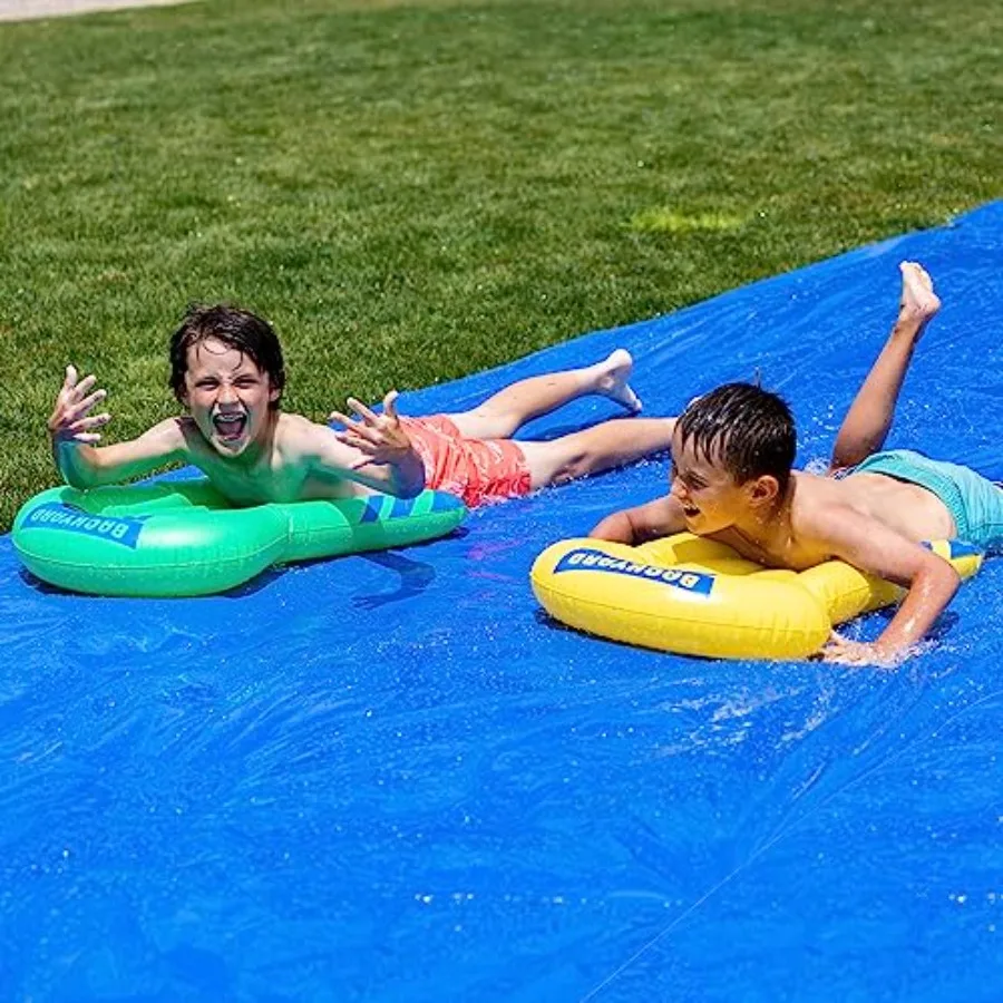 

Backyard outdoor water play: heavy duty vinyl slip and slide for adults and kids, blue, extra-large size with inflatable riders