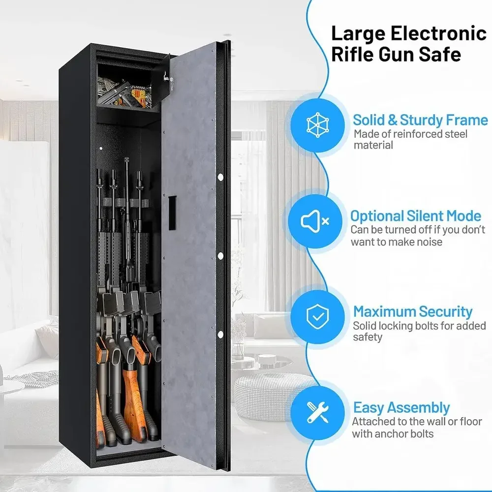 5-Gun Metal Security Cabinet with Digital Keypad, Handgun Lockbox, and Emergency Keys for Home Safety