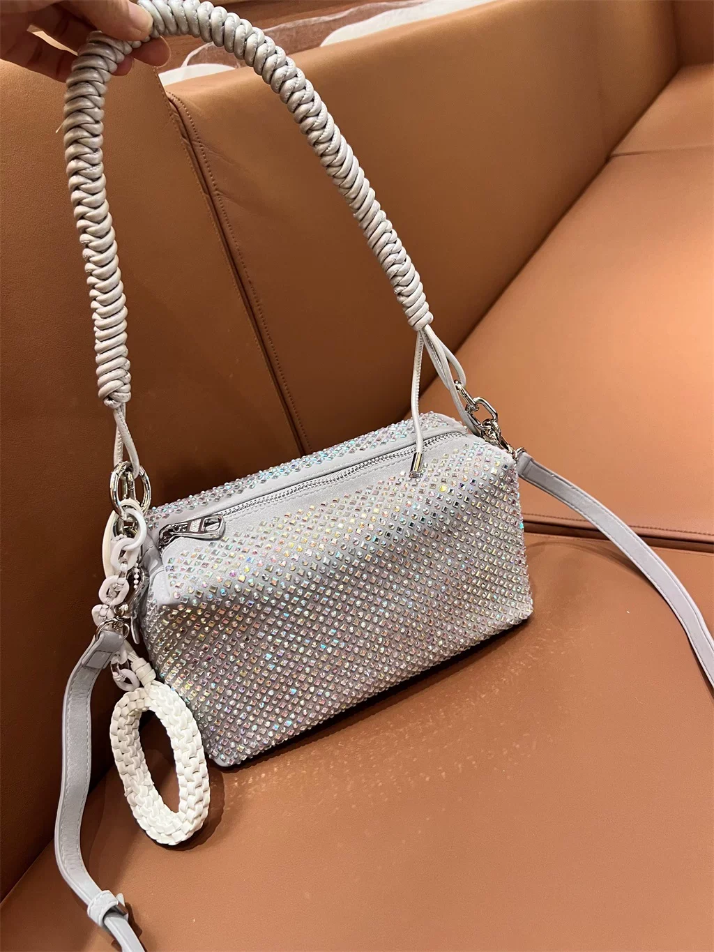 Glitter Rhinestone Diamond Women Handbag Thick Strap Bling Shoulder Crossbody Bag Glitter Evening Bag Wedding Party Clutch Purse