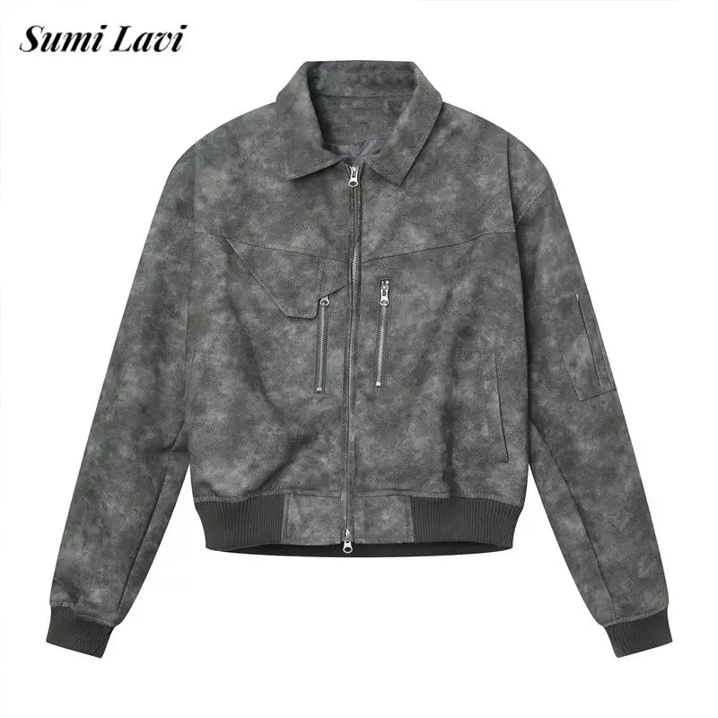 

Stylish Multi Pockets Cargo Jackets For Mens Autumn Casual Solid Color Slim Short Coats Men Vintage Zipper Lapel Jacket Cardigan