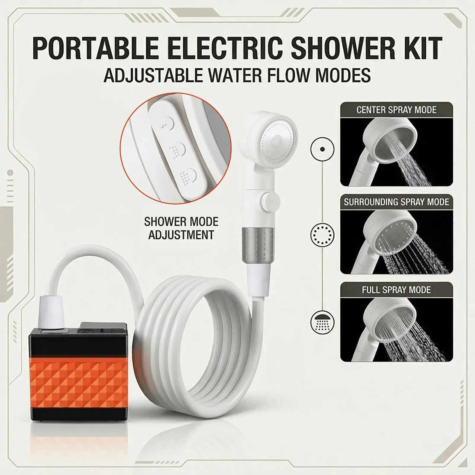 Camping Shower 3 Spray Modes Rechargeable Waterproof Wash Portable Shower Camping Accessories for Indoor Outdoor Hiking Travel