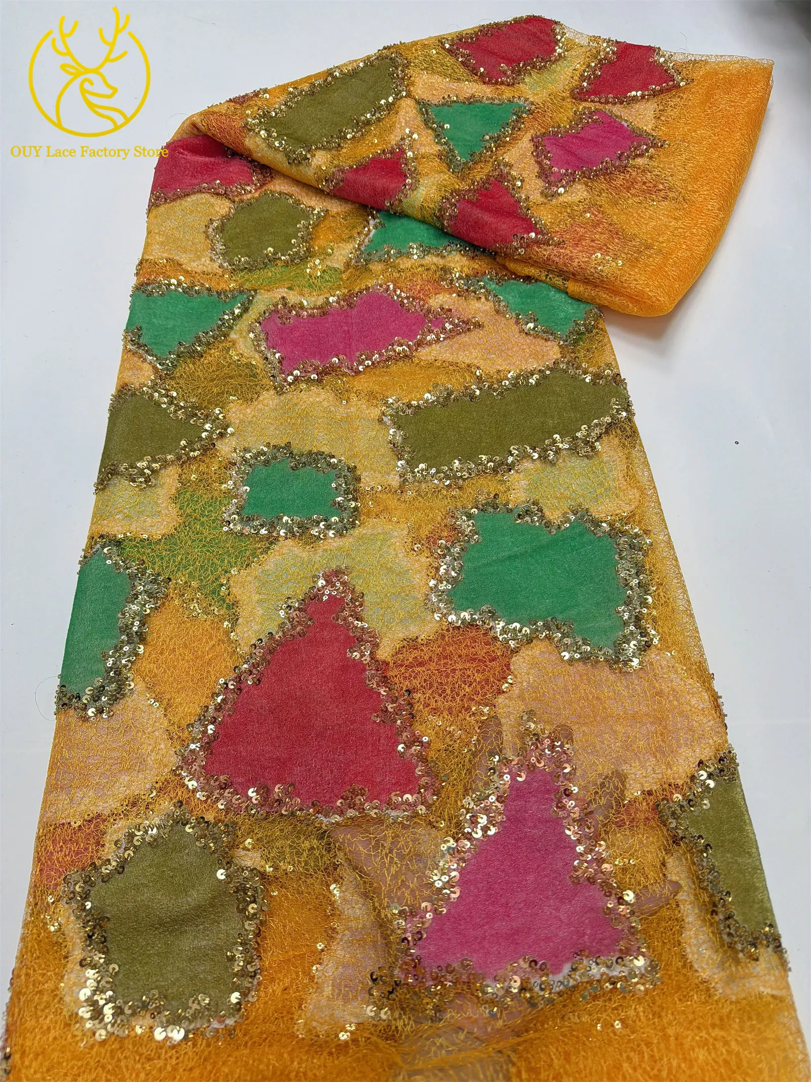 Luxuriöser nigerianischer Tüll-Spitzenstoff mit Perlen, neues Design, französischer afrikanischer Pailletten-Spitzenstoff für Damen, Abendkleid, zum Nähen – Detail 9