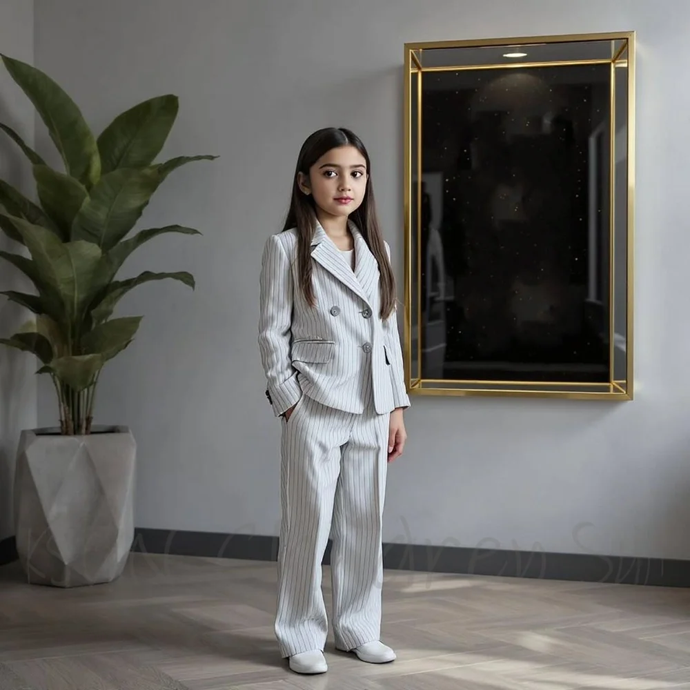 Kids Girls Suit Nocth Lapel Double Breasted Suit Set Blazer Pants School Performance Daily Birthday Party Pageant Outfit