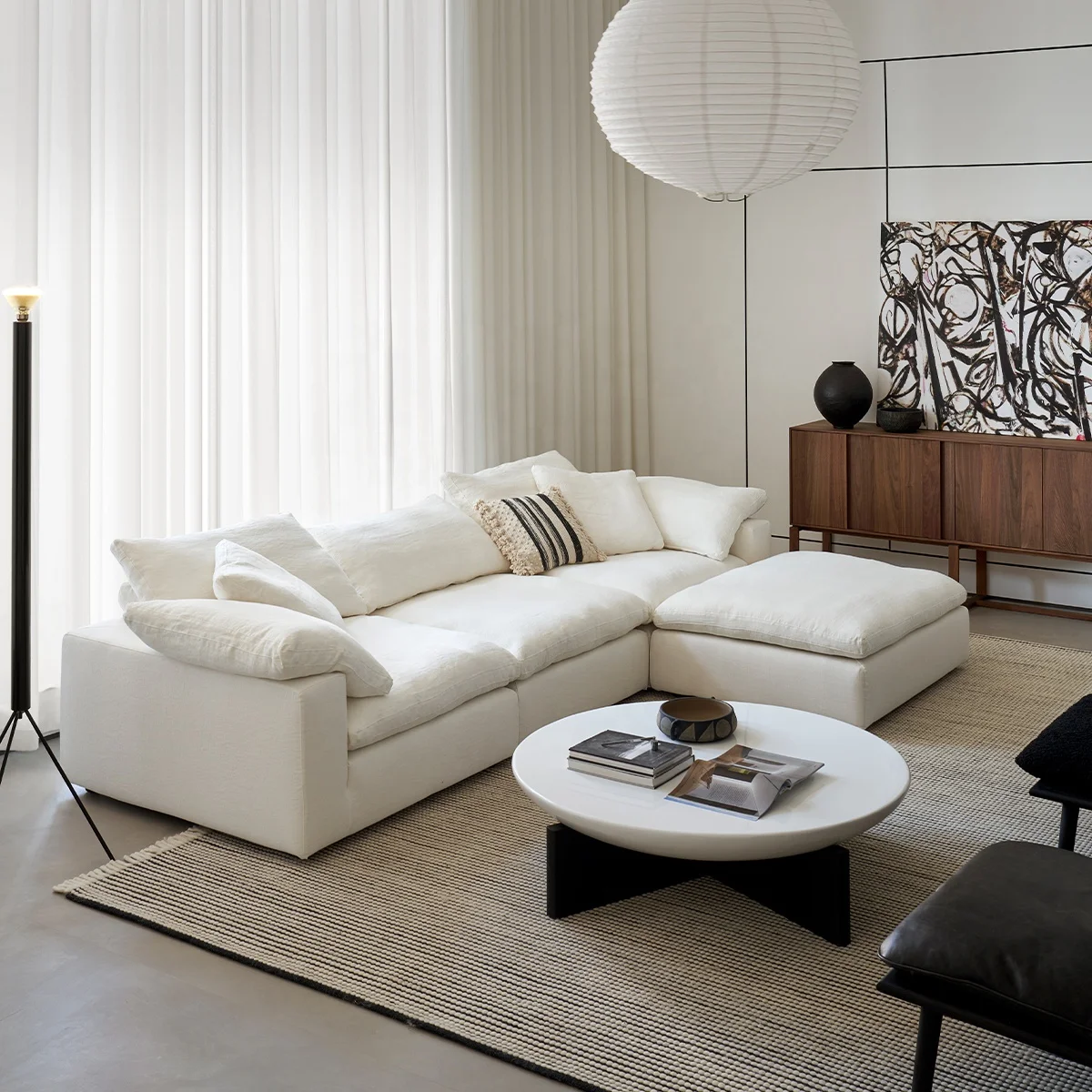 

# Nordic Modern Luxury White Linen 2 3-seater I-shaped Living Room Sofa Set Modular Washable Apartment Villa Cloud Sofa