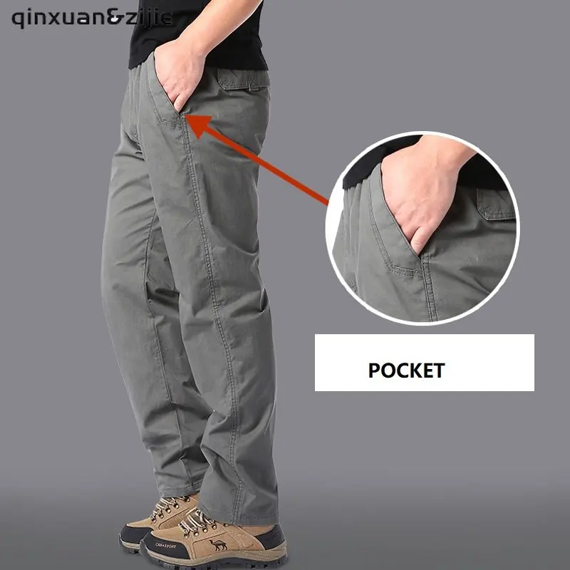 

2023 New Vintage Cargo Pants Men Solid Loose Joggers Streetwear Elastic Waist Casual Side Back Pocket Cotton Thermal Trousers