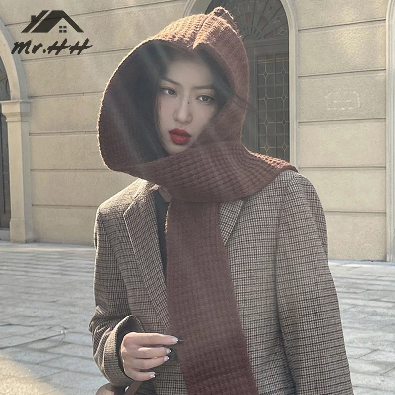 Fashion Balaclava Scarf Hat Wearable Blanket Winter Warm Women's Earmuffs Hat Girls Thickened Outdoor Hooded Scarf