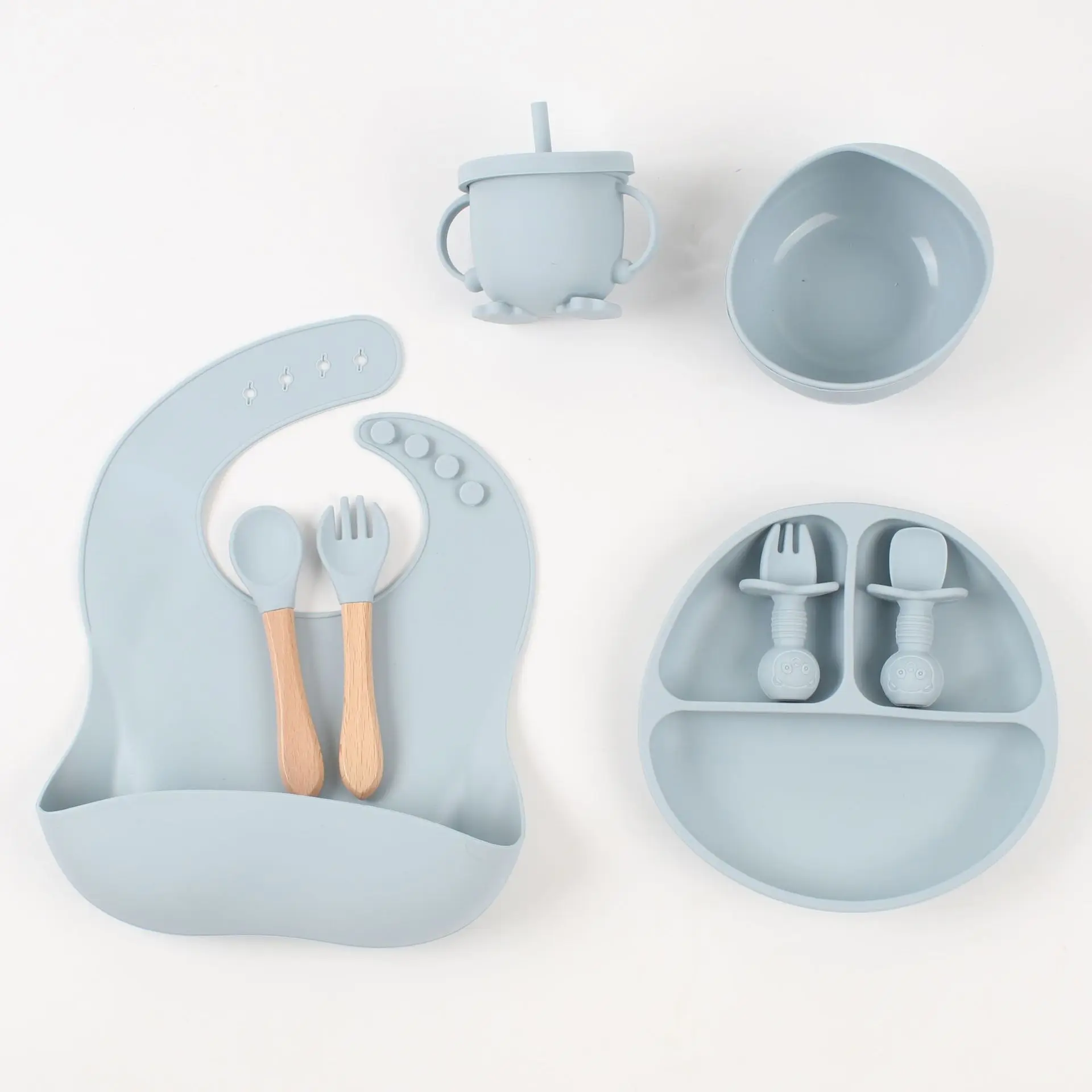 

Набор из 8 силиконовых детских тарелок и мисок с мультяшными рисунками для кормления младенцев, безопасный, мягкий, легко моется