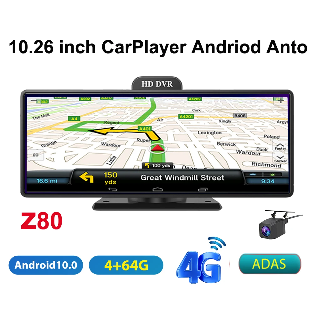 

10,26-дюймовый автомобильный видеорегистратор, камера 4G, Wi-Fi, автомобильный плеер, Android Anto, GPS-навигация, видеорегистратор, зеркало заднего вида, 4G + 64G ROM