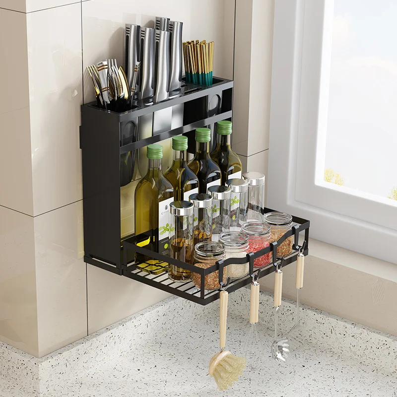 Kitchen Storage Rack Wall Hanging Countertop Knife Holder Chopstick Basket Chopping Board Pot Cover Storage Rack