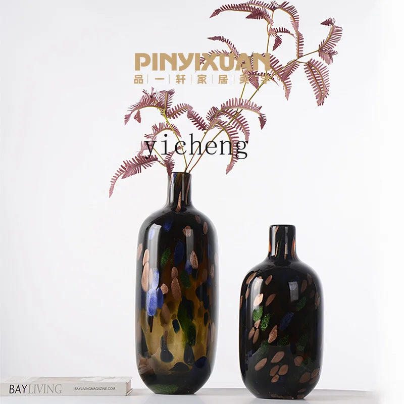 

XL Sun Gold Narrow Mouth Flower Vase Light Luxury High-End Vintage Glass Vase Entrance Office Display Vase